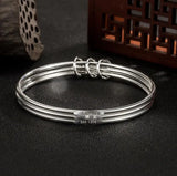 925 Silver Three Circle Bangle Bracelet Charm Jingling Bell Love Jewelry Gift