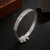 925 Silver Three Circle Bangle Bracelet Charm Jingling Bell Love Jewelry Gift