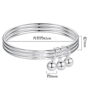 925 Silver Three Circle Bangle Bracelet Charm Jingling Bell Love Jewelry Gift