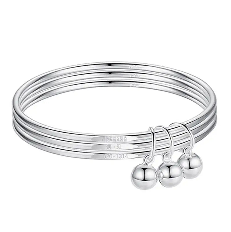 925 Silver Three Circle Bangle Bracelet Charm Jingling Bell Love Jewelry Gift