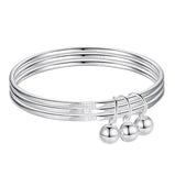 925 Silver Three Circle Bangle Bracelet Charm Jingling Bell Love Jewelry Gift
