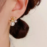 Sweet Zircon Pearl Earrings S925 Silver Needle Unique Temperament