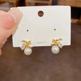 Sweet Zircon Pearl Earrings S925 Silver Needle Unique Temperament