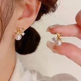 Sweet Zircon Pearl Earrings S925 Silver Needle Unique Temperament