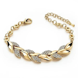 Women Silver Crystal Leaf Bracelet Christmas Gift Jewelry