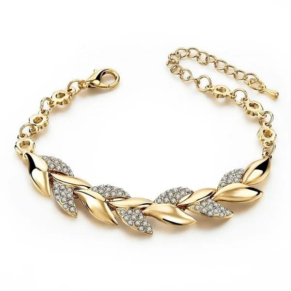 Women Silver Crystal Leaf Bracelet Christmas Gift Jewelry