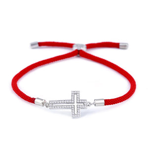Zircon Silver Cross Bracelet Red Thread Charm Adjustable Gift