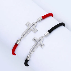 Zircon Silver Cross Bracelet Red Thread Charm Adjustable Gift