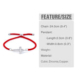 Zircon Silver Cross Bracelet Red Thread Charm Adjustable Gift