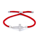 Zircon Silver Cross Bracelet Red Thread Charm Adjustable Gift