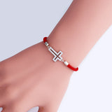 Zircon Silver Cross Bracelet Red Thread Charm Adjustable Gift