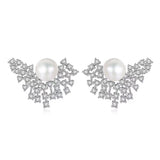 S925 18K Plated Pearl Fan Shaped Earrings For Woman Wedding Gift