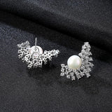 S925 18K Plated Pearl Fan Shaped Earrings For Woman Wedding Gift