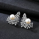 S925 18K Plated Pearl Fan Shaped Earrings For Woman Wedding Gift