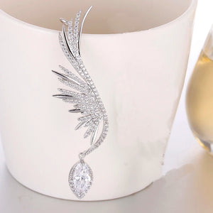 Feather CZ Stone Ear Cuff Hang Water Drop Big Clip Earrings for Women Party