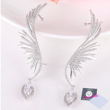 Feather CZ Stone Ear Cuff Hang Water Drop Big Clip Earrings for Women Party