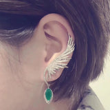 Feather CZ Stone Ear Cuff Hang Water Drop Big Clip Earrings for Women Party