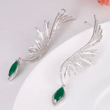 Feather CZ Stone Ear Cuff Hang Water Drop Big Clip Earrings for Women Party