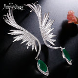 Feather CZ Stone Ear Cuff Hang Water Drop Big Clip Earrings for Women Party