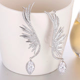 Feather CZ Stone Ear Cuff Hang Water Drop Big Clip Earrings for Women Party