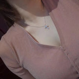 Women's Big Cross Pendant Necklace 925 Silver Zircon Stone Necklace