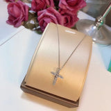 Women's Big Cross Pendant Necklace 925 Silver Zircon Stone Necklace
