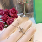 Women's Big Cross Pendant Necklace 925 Silver Zircon Stone Necklace