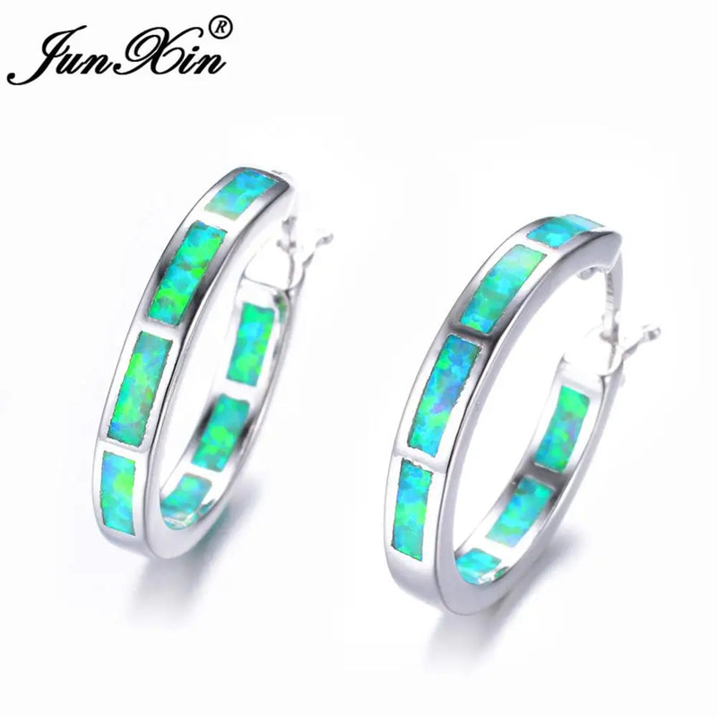 Green Opal Hoop Earrings for Women Wedding Jewelry