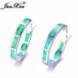 Green Opal Hoop Earrings for Women Wedding Jewelry