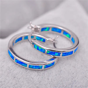 Green Opal Hoop Earrings for Women Wedding Jewelry