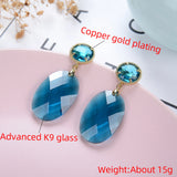 Crystal Glass Earrings Jewelry Oval Gem Dangle Drop Earrings For Women