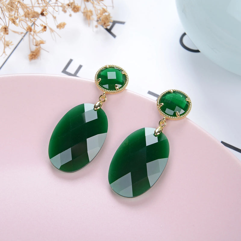 Crystal Glass Earrings Jewelry Oval Gem Dangle Drop Earrings For Women