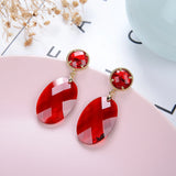 Crystal Glass Earrings Jewelry Oval Gem Dangle Drop Earrings For Women