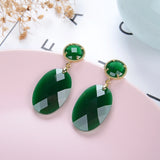Crystal Glass Earrings Jewelry Oval Gem Dangle Drop Earrings For Women