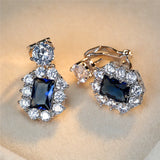 Crystal Green Clip Earrings Charm Silver Red Zircon Stone Wedding Earrings