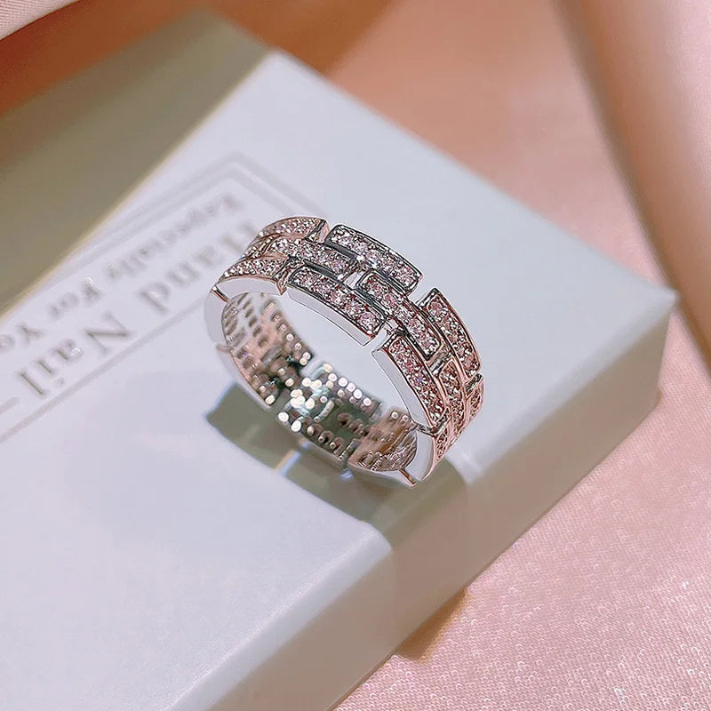 Zircon Engagement Ring Crystal Chain Silver Wedding Band