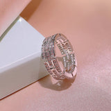 Zircon Engagement Ring Crystal Chain Silver Wedding Band