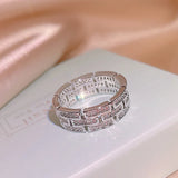 Zircon Engagement Ring Crystal Chain Silver Wedding Band