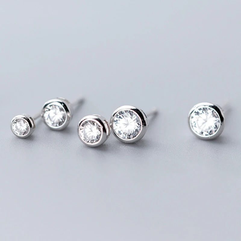 Crystal Zircon Stone Earrings 925 Sterling Silver Studs