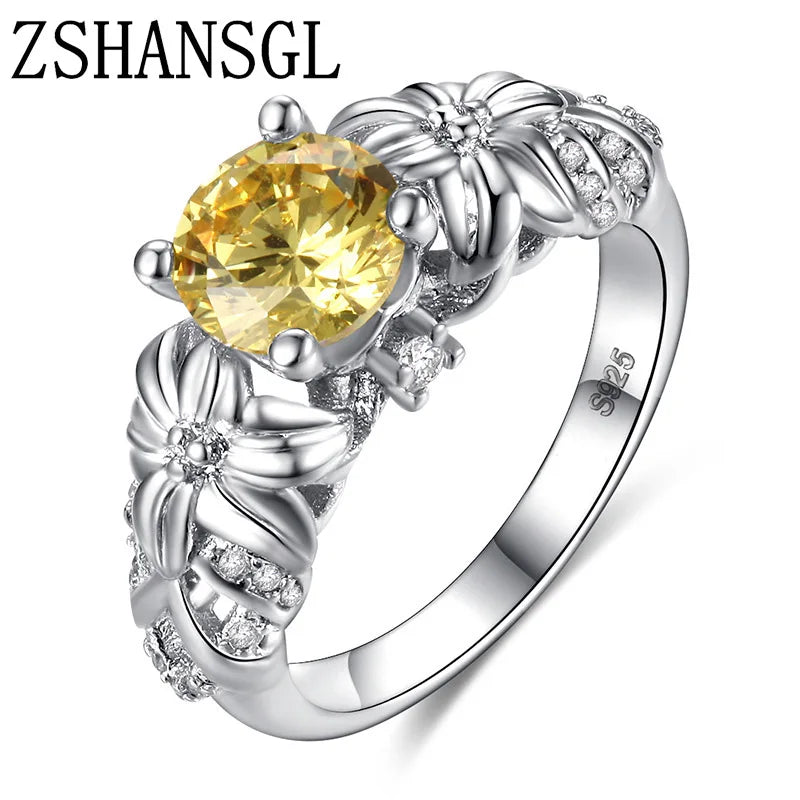 Crystal Vintage Wedding Jewelry Plata Rings For Women