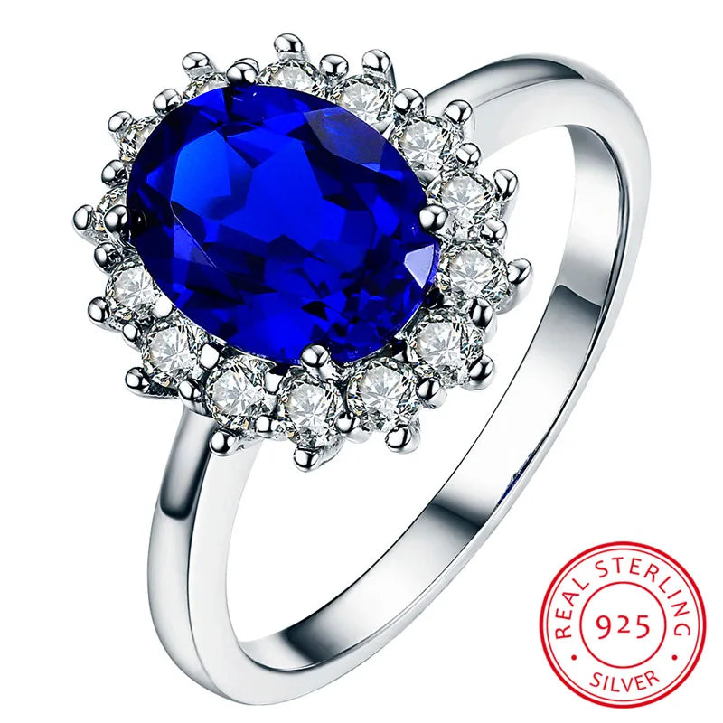 Natural Sapphire Stone Ring Solid 925 Sterling Silver Wedding Ring for Women