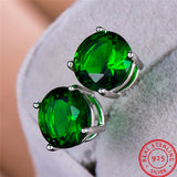 Emerald Green Stone Earrings 925 Silver Studs 8mm Round