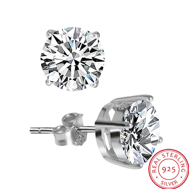 Emerald Green Stone Earrings 925 Silver Studs 8mm Round