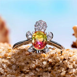 Female Oval Rainbow Crystal Charm Engagement Ring