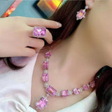 Pink Crystal Rings Jewelry Set Charm Silver Wedding Drop Earrings Women