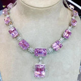 Pink Crystal Rings Jewelry Set Charm Silver Wedding Drop Earrings Women