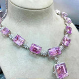 Pink Crystal Rings Jewelry Set Charm Silver Wedding Drop Earrings Women