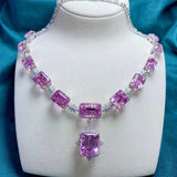 Pink Crystal Rings Jewelry Set Charm Silver Wedding Drop Earrings Women