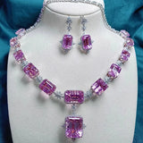 Pink Crystal Rings Jewelry Set Charm Silver Wedding Drop Earrings Women
