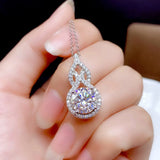 Silver CZ Pendant Necklace Long Chain Wedding Jewelry